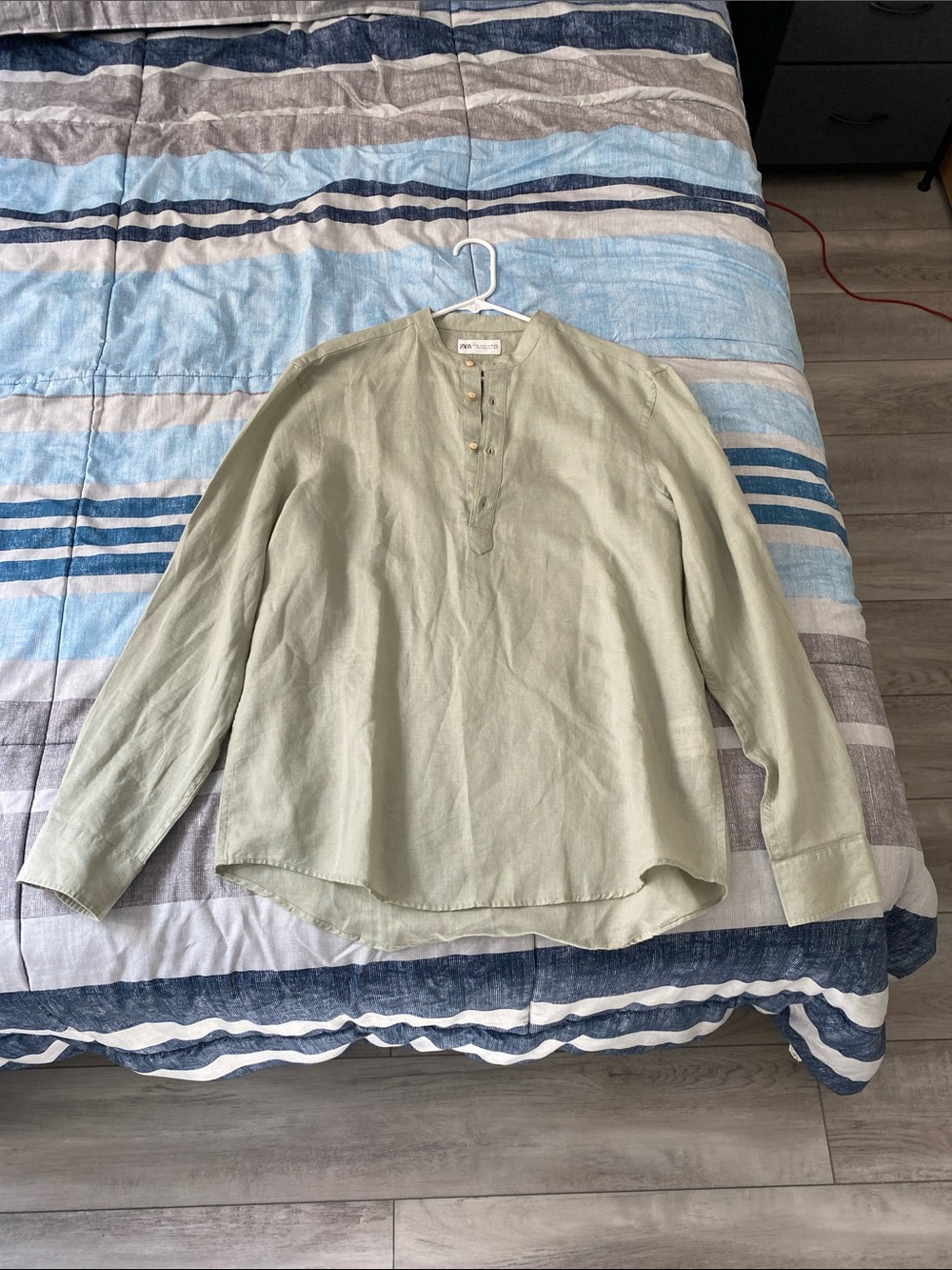 Zara Light Sage Green Button-Placket Casual Shirt